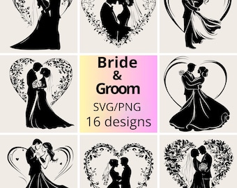 Husband and Wife SVG PNG Bundle | Bride & Groom svg Bundle | Romantic Wedding SVG Set | Wedding Couple svg | Silhouette Wedding for Cricut