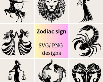 Zodiac Signs SVG PNG Bundle | 12 Astrology png and svg Files |Zodiac Symbols SVG Set | Horoscope Illustrations | Astrology Vector Clipart