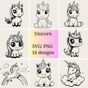 Magisches Einhorn SVG Bundle | 16 Digitale Dateien für Handwerk & Printables |Süße Einhorn Clipart | Kinderzimmer svg |  Baby Einhorn svg png Bundle