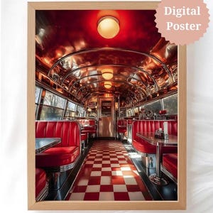 Retro Diner Wall Art | 1950s American Diner Poster | Vintage Diner Printable | Classic Retro Cafe Art | Mid-Century Modern Diner Wall Decor
