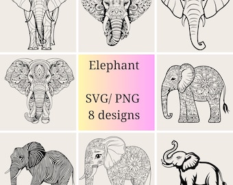 Mandala Elephant SVG | Boho Elephant SVG Set | Intricate Elephant Design Bundle  PNG, Vector