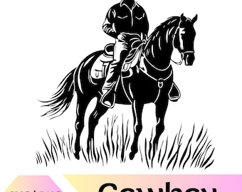 Cowboy auf Pferd SVG PNG | Western Cowboy Silhouette | Cowboy Reiter Western SVG | Rodeo Pferd | Land Cowboy auf Pferd | Cowboy Design