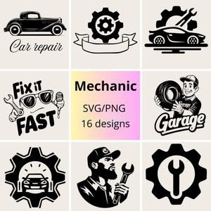Mechanic SVG PNG Bundle | Garage Repair Clipart Designs | Garage SVG Set | Repair Car Service Icons | Garage Logo svg Bundle | Bold Mechanic