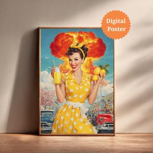 Retro Atomic Explosion Poster | 1950er Jahre Kalter Krieg Pop Art Poster | Surrealer Vintage Druck