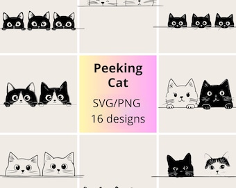 Peeking Cat SVG & PNG Bundle | Peekaboo Cats svg Clipart Set | Peeking Kitty Designs |  Funny Cute Cat Cliparts | Cat Lover vector Bundle