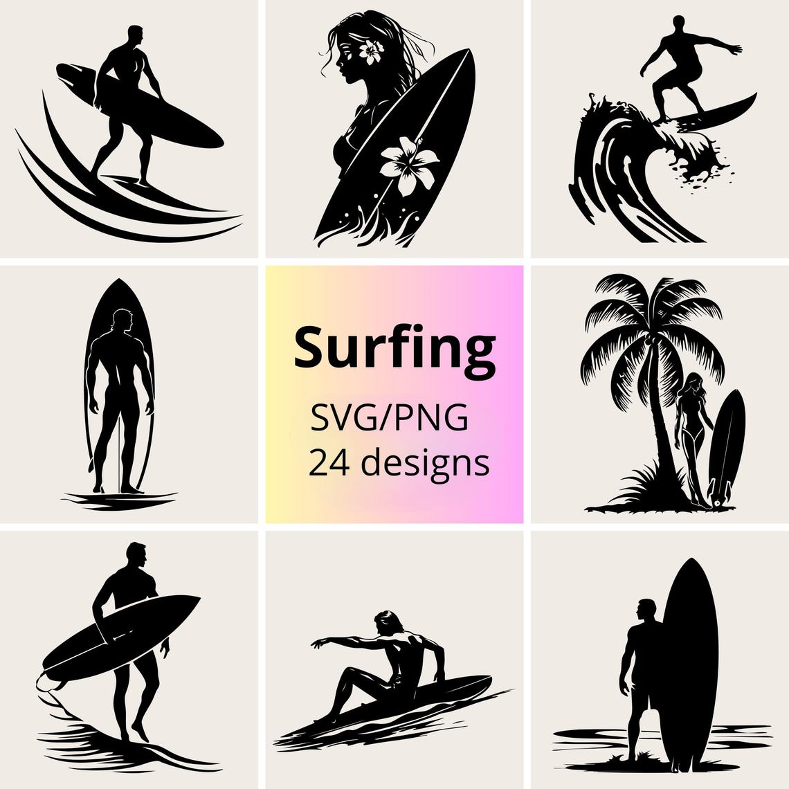 Surfing SVG PNG Bundle: Beach Clipart Set (digital Download) - Etsy