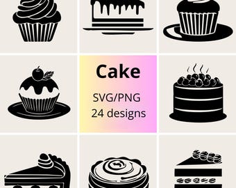 Cake SVG & PNG Bundle | Sweet Designs | Bakery svg Clipart |  Cute Cakes and Cupcakes Designs | Cupcake and Cake SVG Bundle
