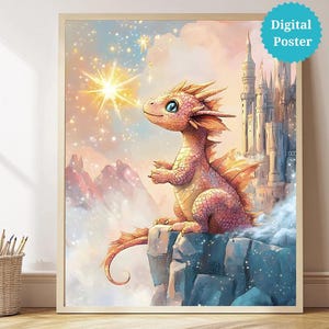 Fairy Tale Dragon Nursery Print: Castle Fantasy Art (Digital Download)
