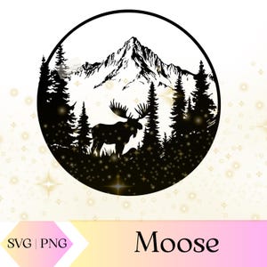 Moose SVG PNG: Forest Mountain Silhouette (Digital Download