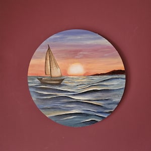 sailboat at sunset acrylic on canvas