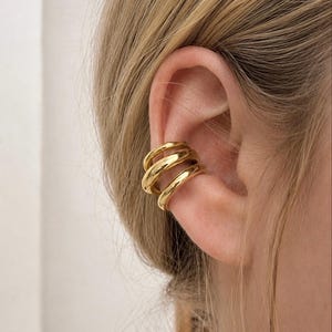 Ear Cuff doré et argenté Minimaliste Multi Anneaux – Faux Piercing Oreille Sans Trou  facile à mettre – Bijou Moderne Empilable – Manchette