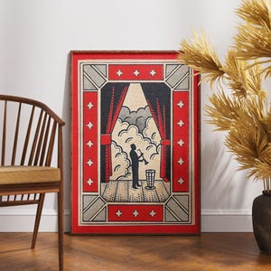 Vintage Jazz Club Poster, Retro Saxophone Stage Art, Classic Matchbox Print, Theater Jazz Night Decor, Music Lounge Wall Art