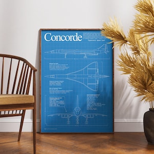 Concorde Blueprint Poster, Supersonic Plane Art, Aviation Wall Art, Concorde Print, Airplane Decor, Aircraft Blueprint, Aviation Gift