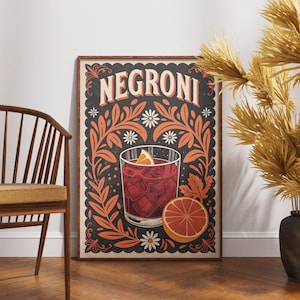 Vintage Negroni Poster, Retro Cocktail Wandkunst, Klassisches Bar Dekor, Rustikales Getränke Kunstwerk, Nostalgischer Drink Druck, Italienische Hausbar Art