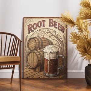 Vintage Root Beer Poster, Retro Soda Wall Art, Classic Beverage Decor, Rustic Kitchen Artwork, Nostalgic Root Beer Print
