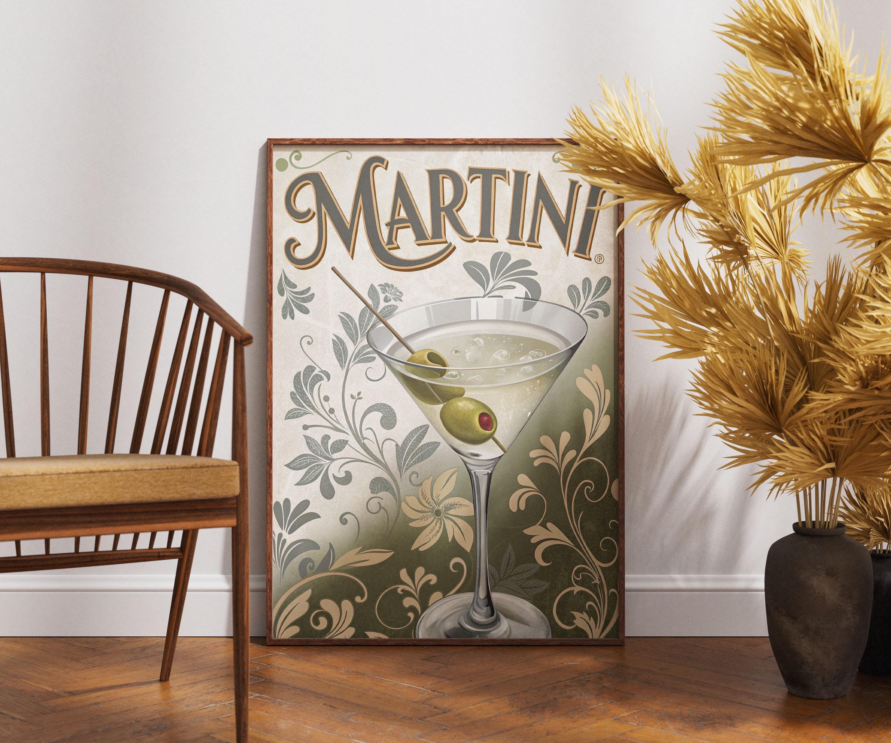 Vintage Martini Poster, Retro Cocktail Wall Art, Classic Bar Decor ...