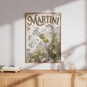 Vintage Martini Poster, Retro Cocktail Wall Art, Classic Bar Decor ...