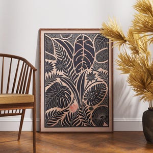 Vintage Dschungel Poster, Linoldruck Exotische Harmonie Kunst, Retro Natur Wanddekoration, Boho Tropische Illustration, Botanischer Dschungel Druck, Einzigartiges Geschenk