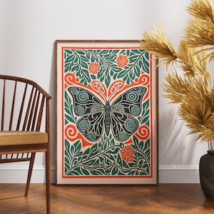 Vintage Schmetterling Poster, Linolschnitt Royal Kunst, Retro Insekt Wanddekoration, Boho Natur Illustration, eleganter botanischer Druck, einzigartiges Geschenk