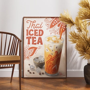 Vintage Thai Iced Tea Poster, Retro Beverage Wall Art, Classic Café Decor, Rustic Drink Artwork, Nostalgic Tea Print, Southeast Asian Art