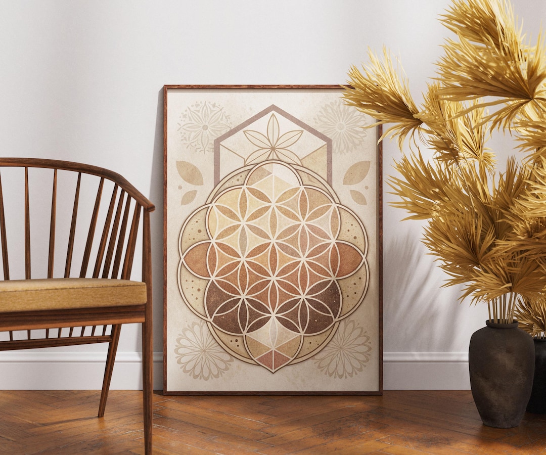 Flower of Life Wall Art, Sacred Geometry Print, Boho Spiritual Poster ...