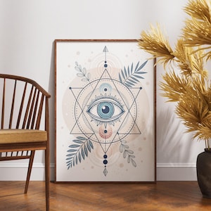 Mystic Third Eye Wall Art, Sacred Geometry Eye Print, Boho Spiritual Decor, Intuition Symbol Poster, Esoteric Vision Artwork