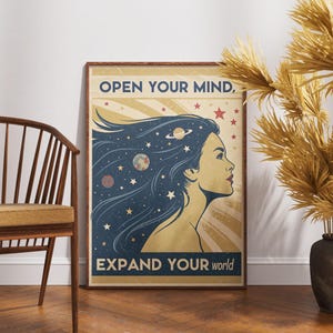 Retro Space Art Print: Open Your Mind Galaxy Poster