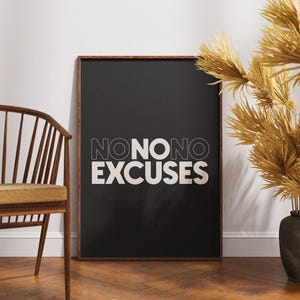 No excuses motivational wall art, bold black and white fitness poster, minimalist gym quote print, workout inspiration decor