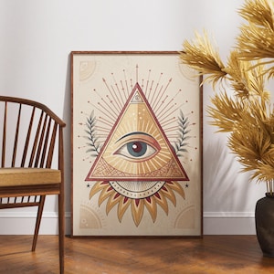 All Seeing Eye Wall Art, Illuminati Pyramid Poster, Esoteric Geometric Print, Boho Spiritual Symbol Artwork, Mystical Third Eye Decor
