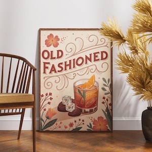Vintage Altmodisches Plakat, Retro Cocktail Wandkunst, klassisches Bardekor, rustikale Getränkekunst, nostalgischer Getränkedruck, Bourbon-Liebhaber-Kunst