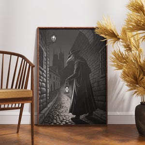 Plague Doctor Print: Gothic Lantern, Dark Academia Decor