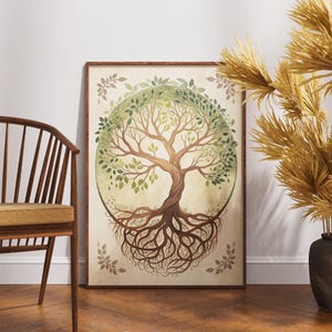 Tree of Life Wall Art, Boho Nature Poster, Spiritual Earthy Decor, Rooted Tree Print, Green Botanical Illustration, Sacred Symbol Artwork