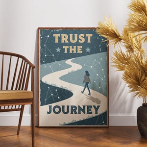 Vertrauen Sie der Reise Poster, inspirierende Wandkunst, motivierender Pathway-Druck, Retro Sternennacht-Dekor, aufbauende Raumkunst
