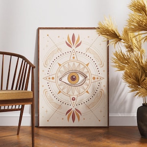 Mystical All Seeing Eye Wall Art, Boho Spiritual Print, Esoteric Compass Poster, Third Eye Symbol Decor, Magical Vision Artwork