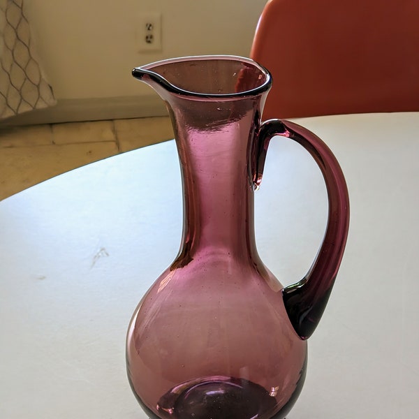 Amethyst Glass Footed Pitcher with Rough Pontil