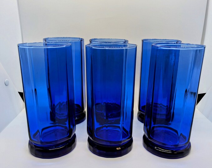 Anchor Hocking Essex Cobalt Blue Glasses Set of Six Etsy