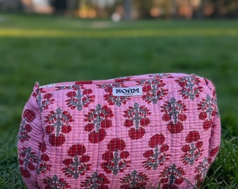 Waterproof Cotton Quilted Wash Bag | Block Printed | Makeup Bag | Waterproof | Toiletry Bag | Cosmetic Bag | Christmas gifts | Travel bag