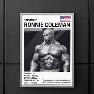 Ronnie Coleman poster, bodybuilding wall art, fitness decor, gym motivation print, Mr. Olympia artwork, muscle home decor, workout poster.