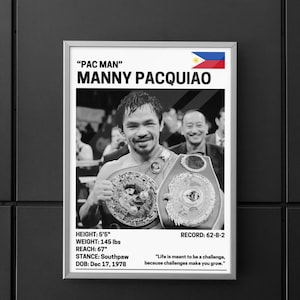 Manny Pacquiao physical print poster in black and white, boxing legend art, sports decor, iconic fighter wall art,vintage boxing poster.