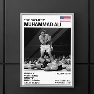 Muhammad Ali physical poster – a striking tribute to the greatest of all time. Perfect for any boxing fan or collector’s space!