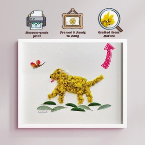 Yellow Flower Puppy Wall Decor Print Dried Flower Dog Art Botanical Floral Dog Gift for Dog Lover Art Pet Lover Gift Puppy Art for Dog Owner
