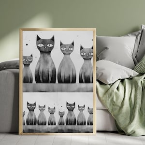 Digital Art with a Cat Theme , Abstract Black Cat Poster, Minimalist Animal Wall Decor, digital prints, posterdesign, home decoration,