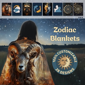 Couverture personnalisée du zodiaque - Design signe astrologique personnalisé, cadeau astrologie, jeté en peluche ultra-doux pour les amateurs d'horoscope