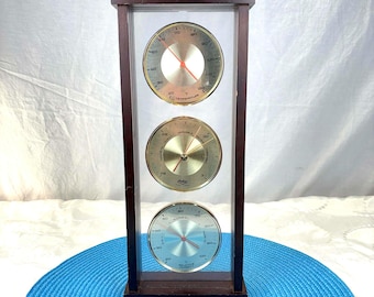 Vintage Fischer Weather Station Thermometer Barometer Hygrometer Wooden Wall Decor Retro Scientific Instrument Precision Home
