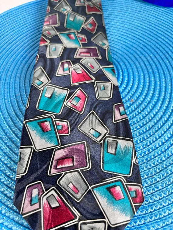Vintage Protocol tie with colorful geometric patt… - image 3