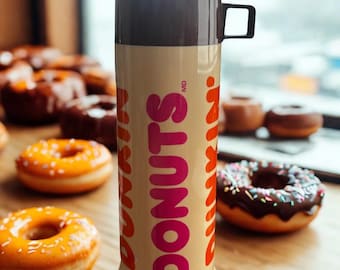 Thermos vintage Dunkin’ Donuts bouteille isotherme rétro année 80 avec tasse intégrée