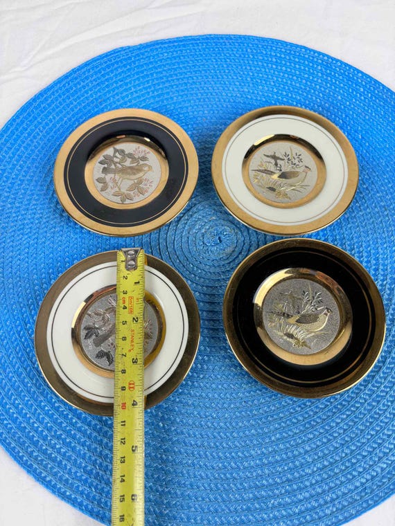 Luxury Set of 4 Japanese Chokin Art Plates – 24K Gold & Silver