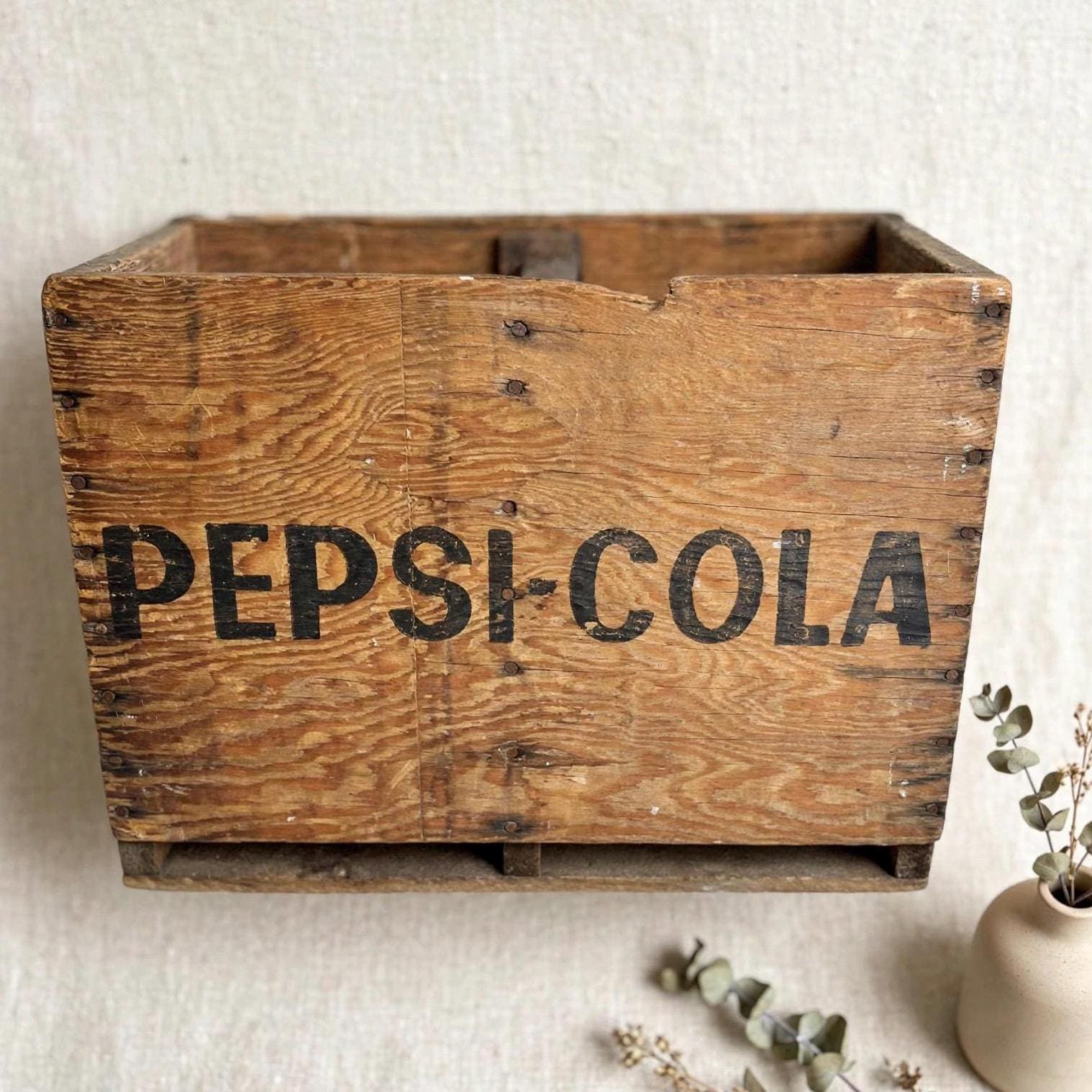 Vintage Pepsi Cola Crate in Old Wood, Rustic Advertising Crate