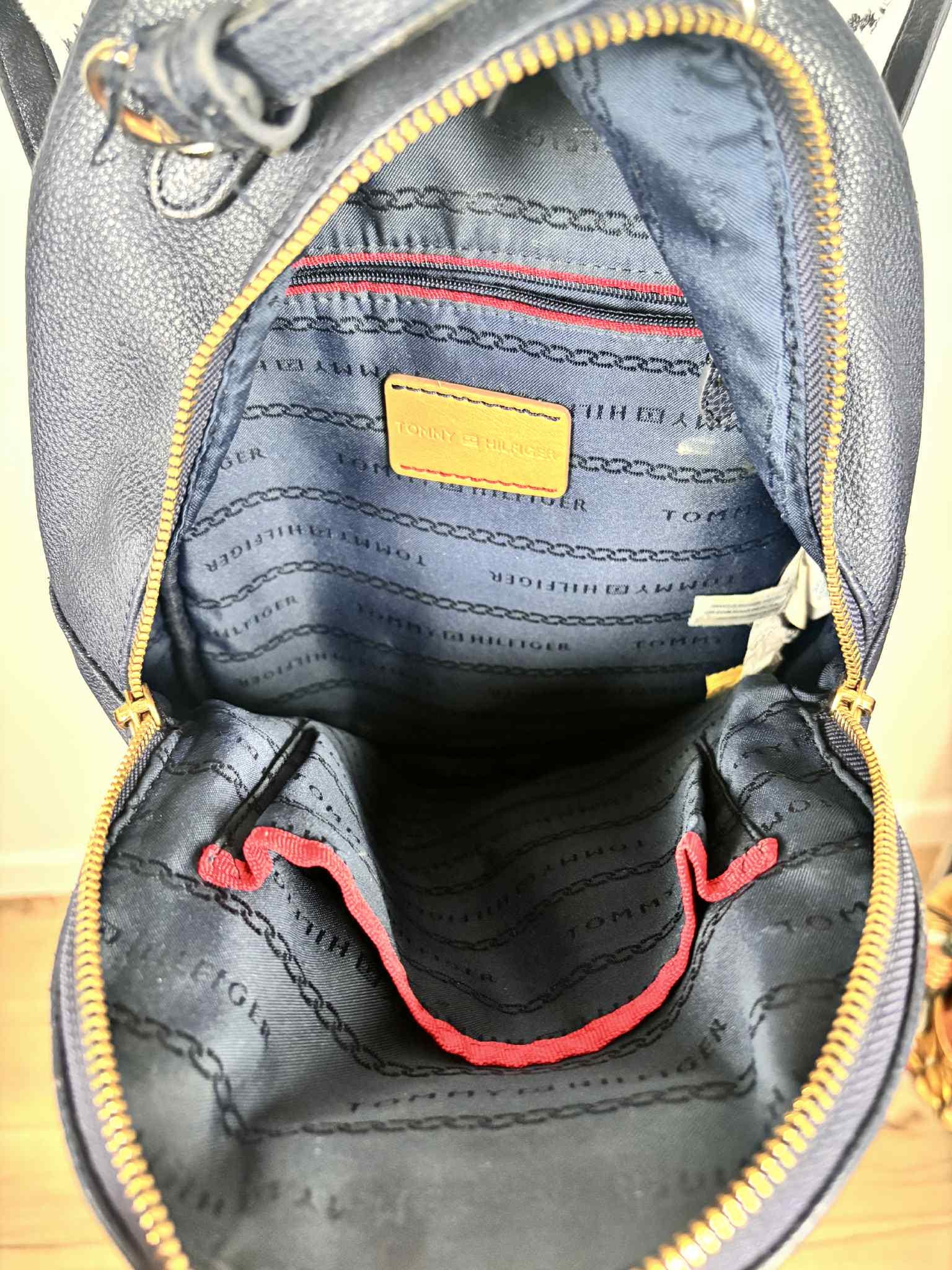 Vintage Tommy Hilfiger Navy Faux Leather Backpack With Gold 