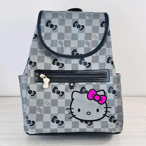 Plecak Hello Kitty w stylu kawaii, czarno-szara kratka, modna torba damska Sanrio Y2K, mała torba szkolna i podróżna, śliczna torba